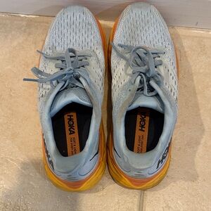 Hoka Light Blue and Orange Athletic Shoes